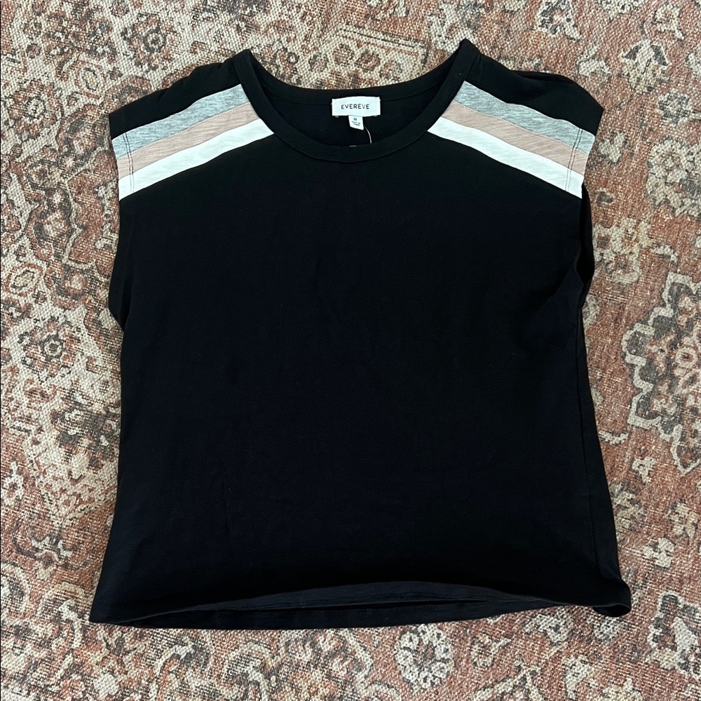 Evereve Black Muscle Tee with Striped Accents